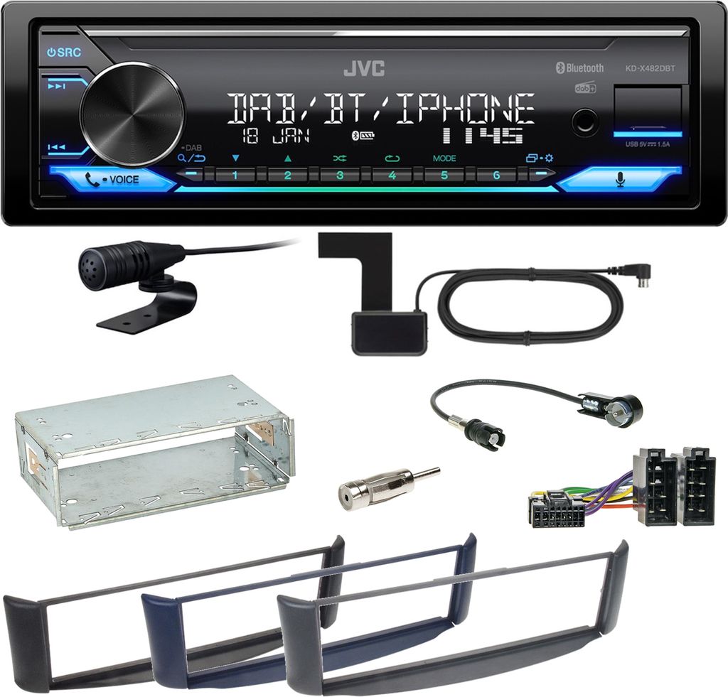 JVC KD-X482DBT Bluetooth Digitalradio USB Einbauset Smart ForTwo 450