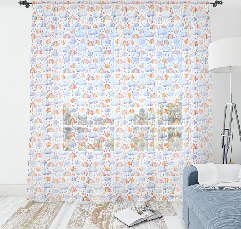 ABAKUHAUS Herbst Wandteppich, Nette Aquarell-Blick-Regen-Regenschirm Wolken, Wohnzimmer Schlafzimmer seidiges Satin Wandtuch, 160 cm x 274 cm, Blas...