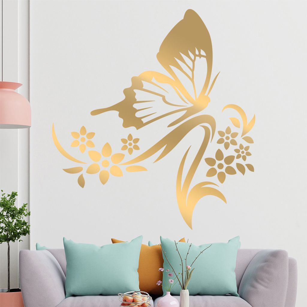 Großer Falter Blüten Wandtattoo in 6 Größen - Wandaufkleber Wall Sticker - Dekoration, Küche, Wohnzimmer, Schlafzimmer, Badezimmer
