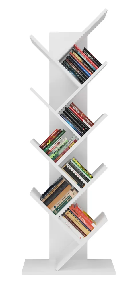 Bibliothèque VEIKO Blanche Compacte - Solution Rangement pour Petits Espaces