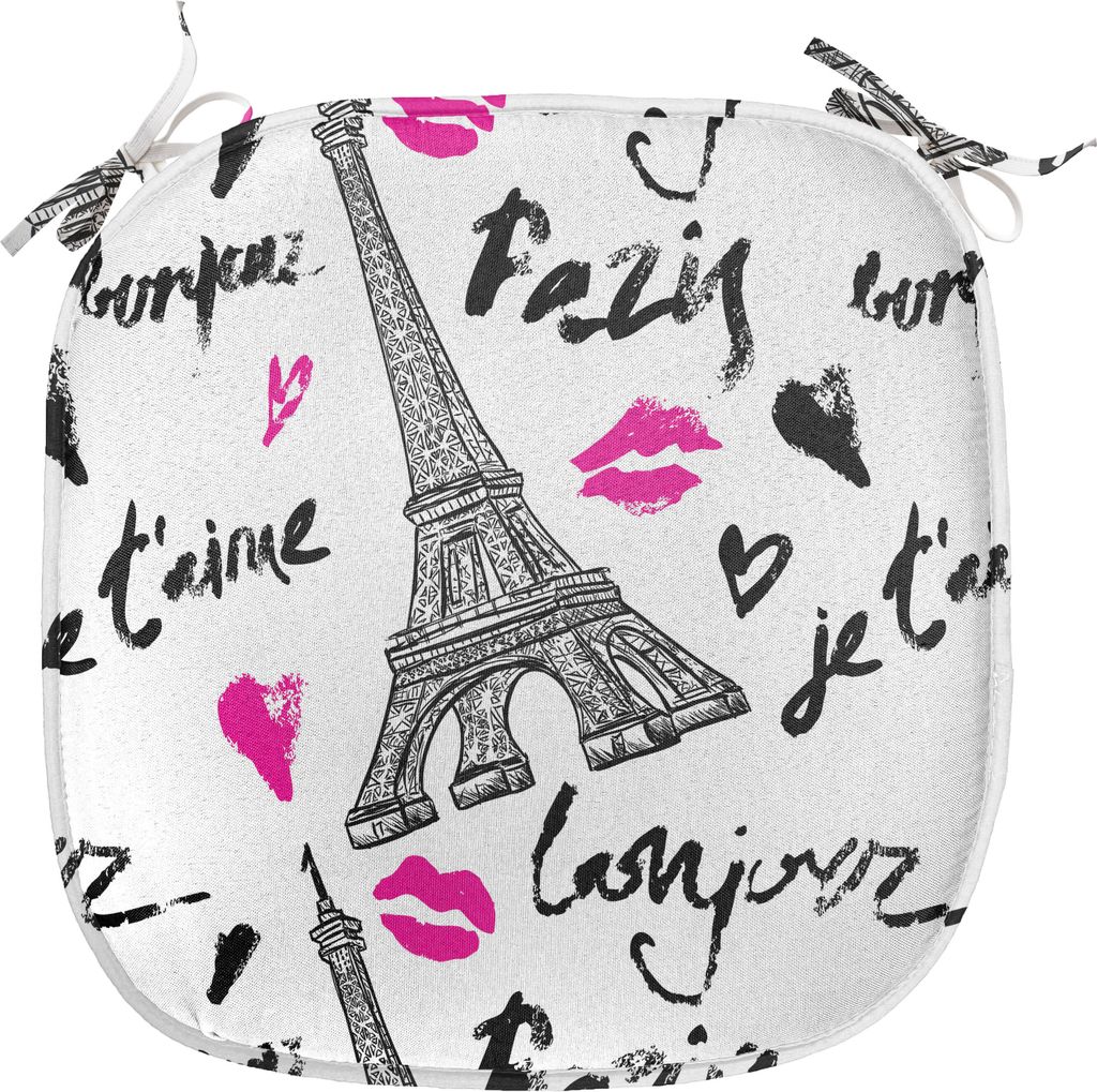 ABAKUHAUS Paris Polster für Esszimmerstühle, Pink Kiss Eiffel Liebe, Dekoratives wasserfestes Kissen mit Riemen für Küchensitze, 40 cm x 40 cm,...