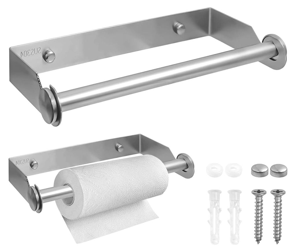 Wandhalterung für Küchenpapierrollen aus Edelstahl, 28 cm, ohne Bohren, für Küche und Bad, Silber
