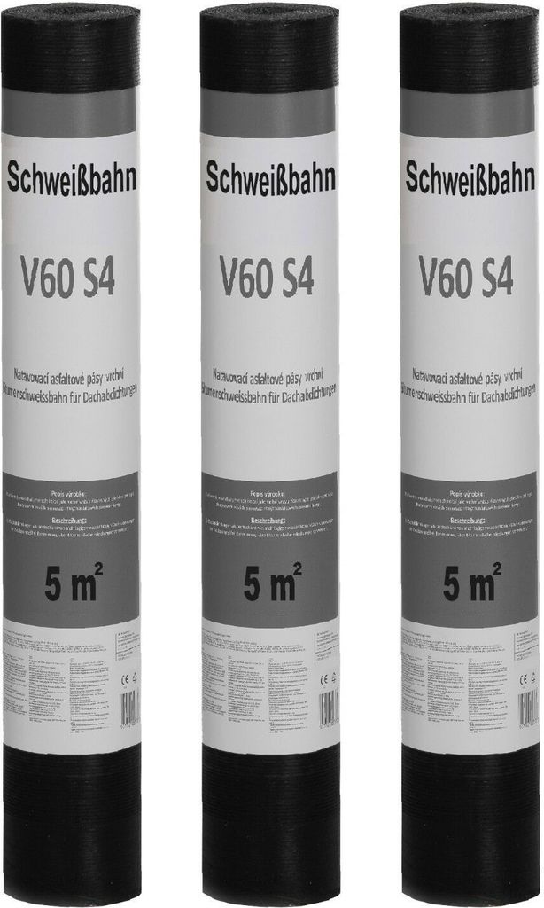 Isolbau Schweißbahn V60 S4 Glasvlieseinlage beschiefert GRAU 15m2 Dachpappe Bitumenbahn 3 Rollen