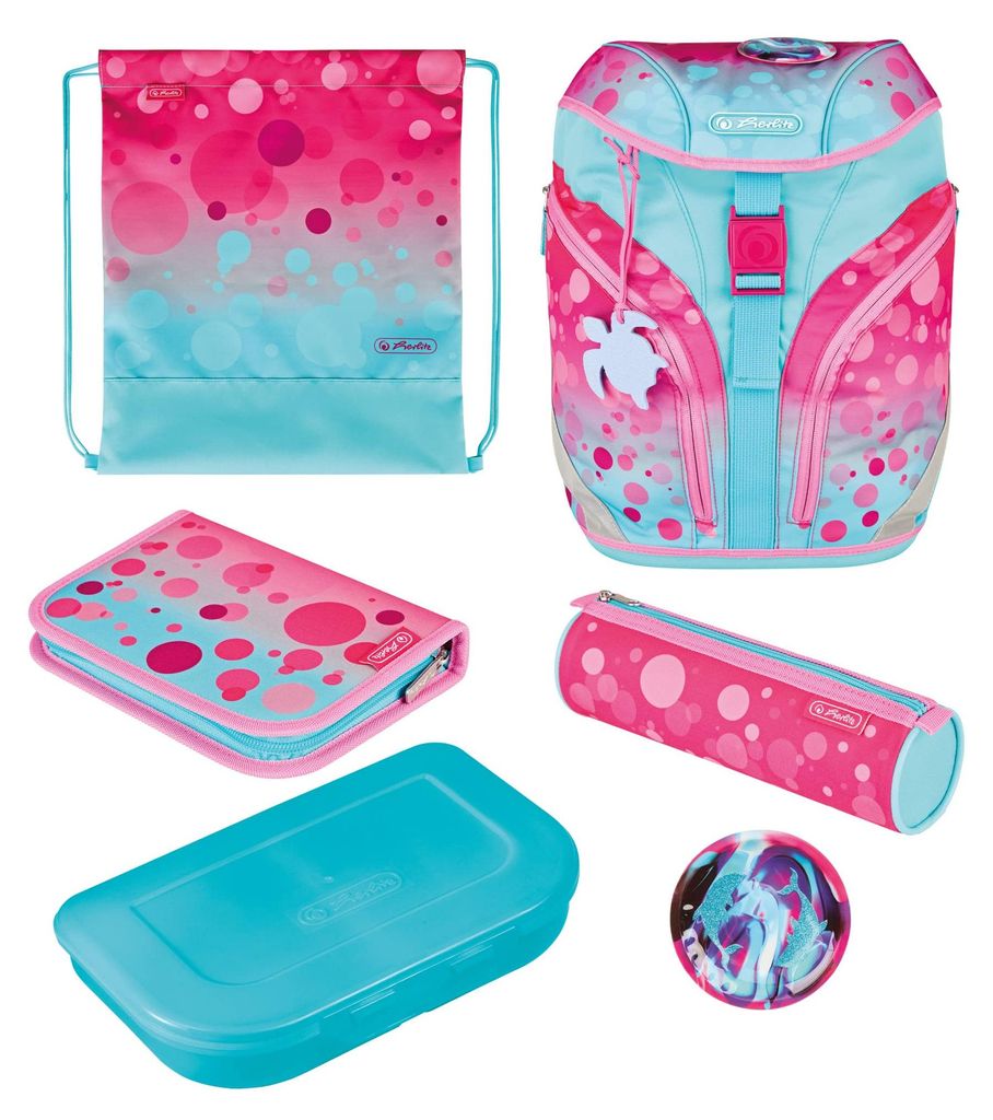 herlitz Schulranzen Set 7-teilig GREENline Pink Bubbles Produktbild 