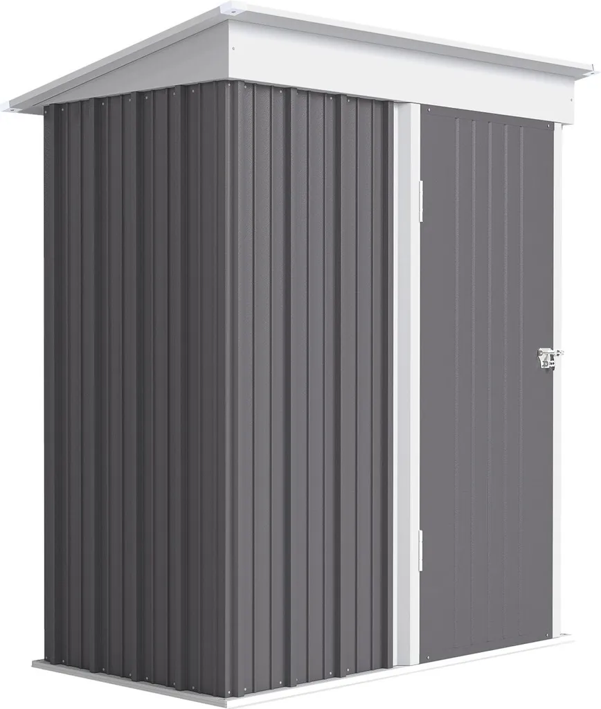 Abri de jardin en métal gris avec étagères réglables et porte sécurisée
