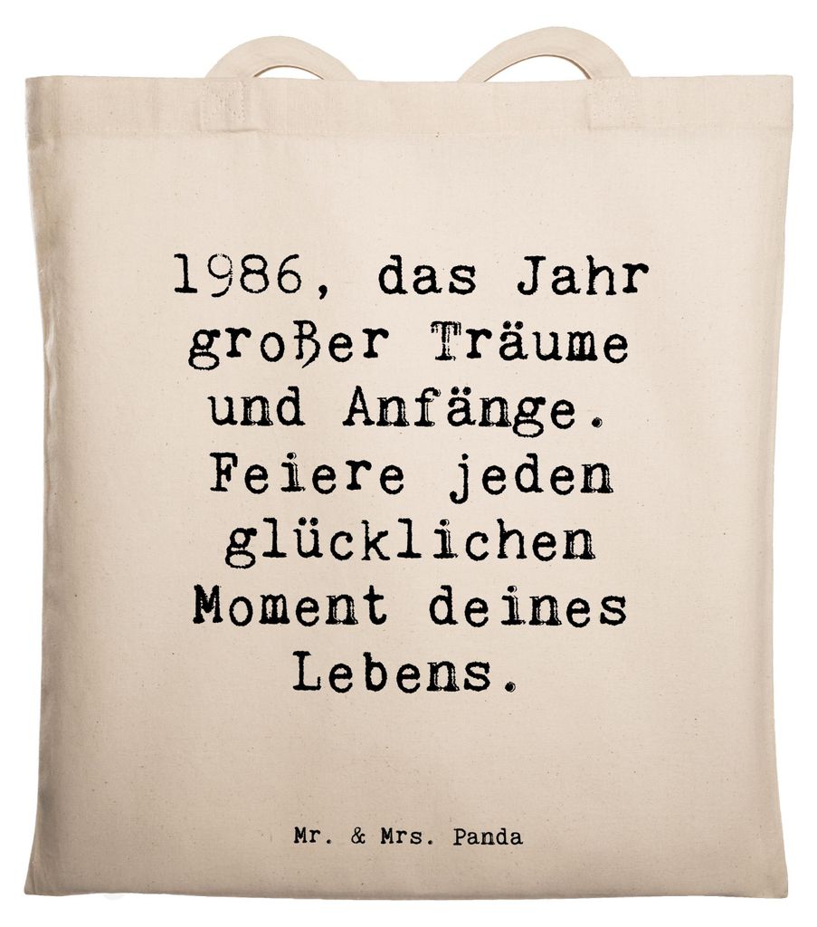 Mr. & Mrs. Panda Stoffbeutel Spruch 1986 Geburtstag - Weiß - Geschenk, wertvolle Augenblicke, Nostalgie, Geburtstagsgeschenk, geboren, Tote Bag, A...
