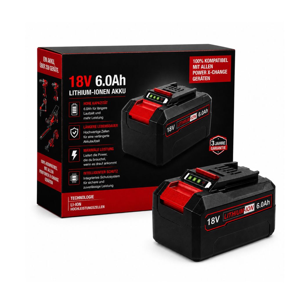 18V Akku 6.0Ah kompatibel mit Einhell Power X-Change – Produktbild 