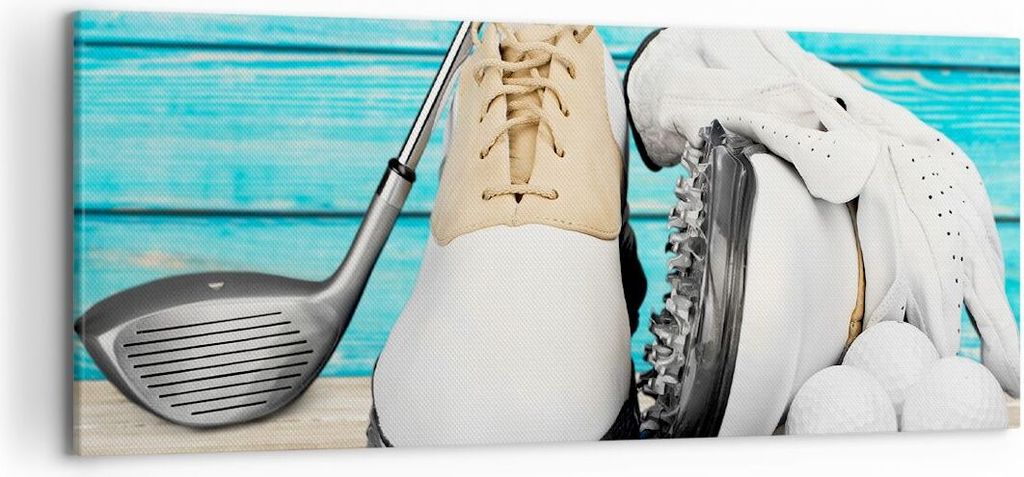 Bild auf Leinwand - Leinwandbild - Golf Ball Gras Sport - 120x50cm - Wand Bild - Wanddeko - Leinwanddruck - Bilder - Kunstdruck - Wanddekoration - ...