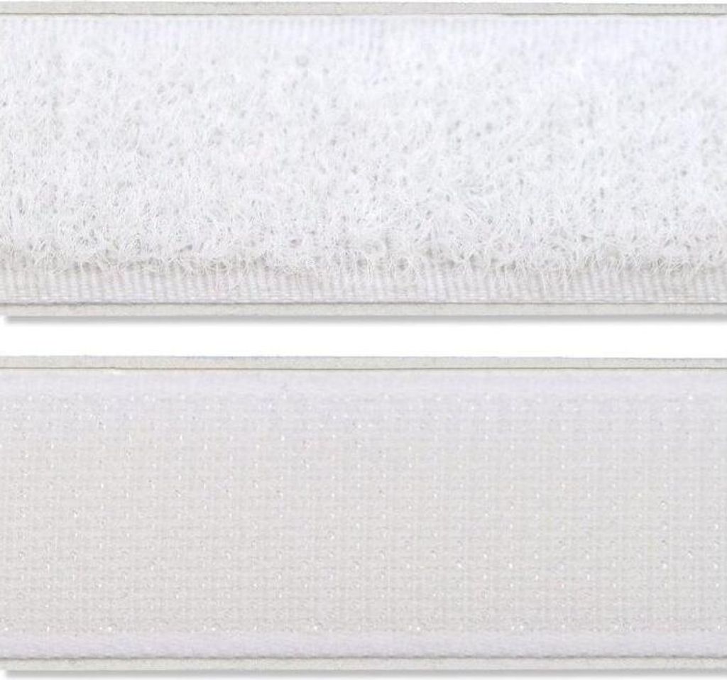 Interdeco Klettband mit Flauschband / Pilzband und Filzband selbstklebend 20 mm Weiß, Pack. 5 Meter
