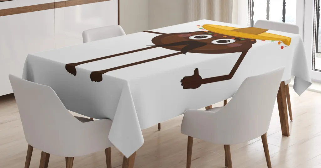 ABAKUHAUS Tovaglia con emoticon cacca, una divertente defecazione messicana, adatta per interni ed esterni, lavabile, stampa chiara, non sbiadisce, 140 x 170 cm, cioccolato terra giallo