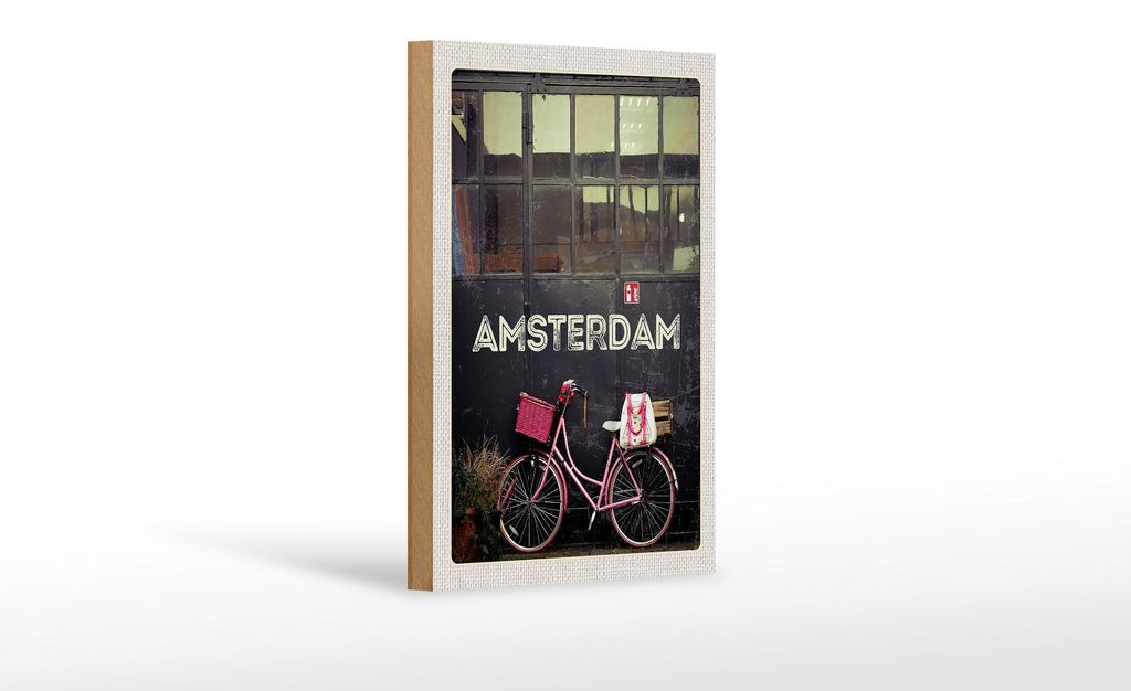 Holzschild Reise 12x18 cm Amsterdam Stadt Fahrrad Natur zu Fuß