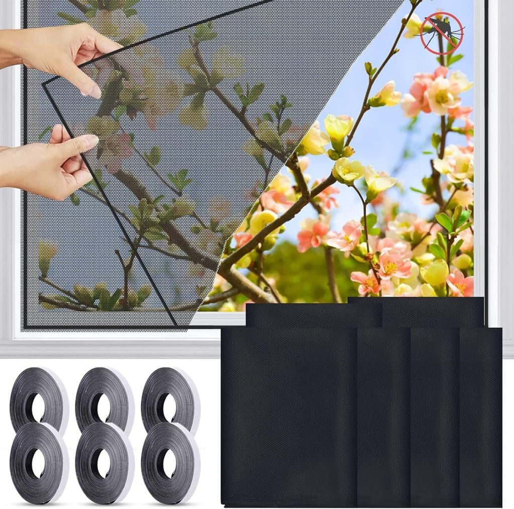 6 Stück Moskitonetze für Fenster, 130 x 150cm Fliegengitter für Fenster, Insektenschutz Fensternetz Fliegengitter mit 6 Klettband Selbstklebend,...