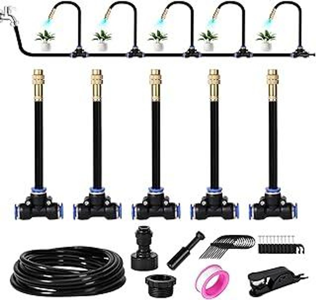 Bewässerungssystem- 360° Rundum-Bewässerung - Wassersparend,für Garten, Gewächshaus,balkon garten, Hochbeet & Blumenkübel (Schlauch 4.8M)