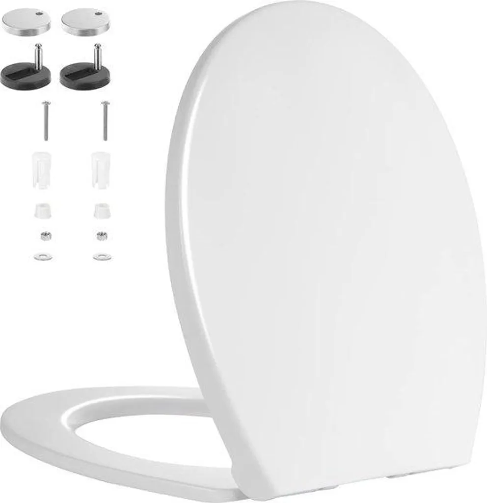 Siège de toilette soft-close blanc forme O avec charnières réglables inox