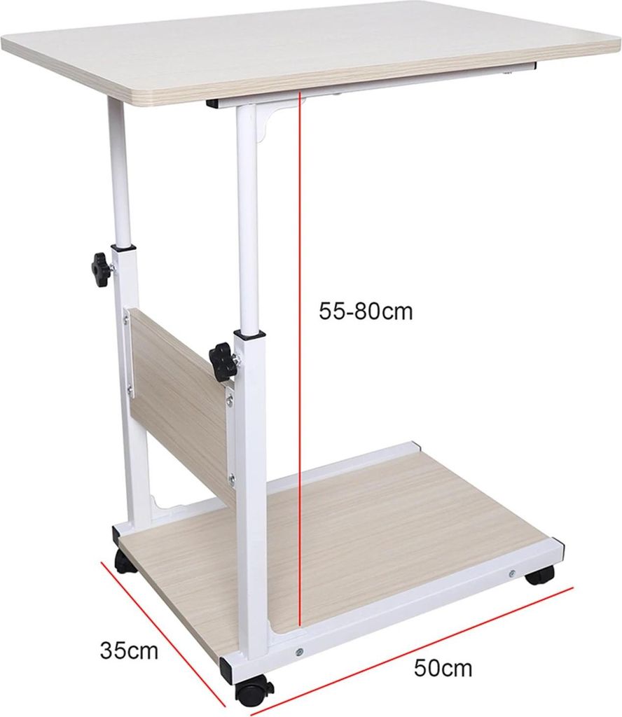 Couchtisch / Beistelltisch - Kaffeetisch - Mit Rollen - Rechteckig - Metall - Modern Minimalistisch - Verstellbar - Weiß