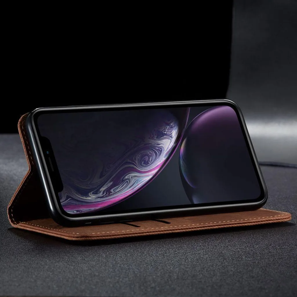 Cover Portafoglio iPhone XR Marrone - Pelle Professionale e Magnetica - 4