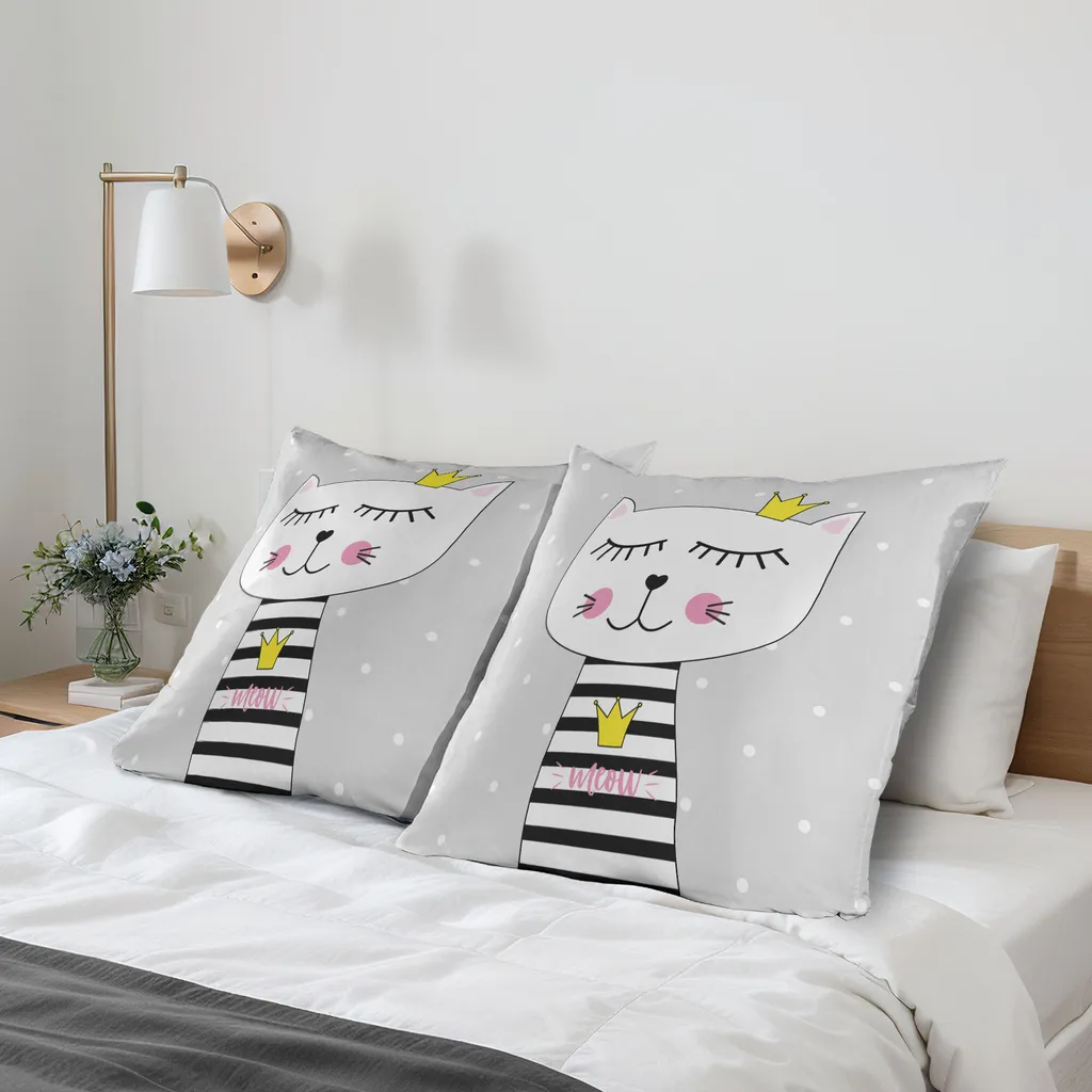 ABAKUHAUS Amore Federe Cuscini Set di 4, Amore Heart Balloons, Stampa Digitale Fronte-Retro con Accento Moderno, 60 cm x 60 cm, Magenta Rosa Bianca