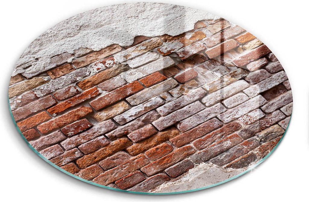 Glasschneideplatte - Herdabdeckplatte - fi40 cm -Schneidebrett - Spritzschutz - Alte Wand aus Ziegel und Beton