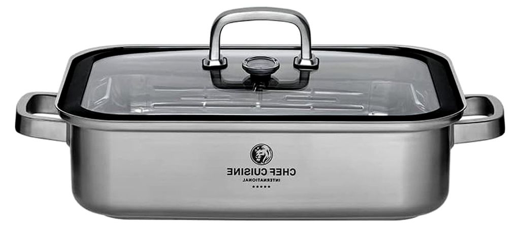 Bräter aus Edelstahl mit Deckel, Aromadampfgarer, mit Thermometer, 7L, hitzebeständig bis 250 °C, geeignet für Induktion und Backofen, spülmas...