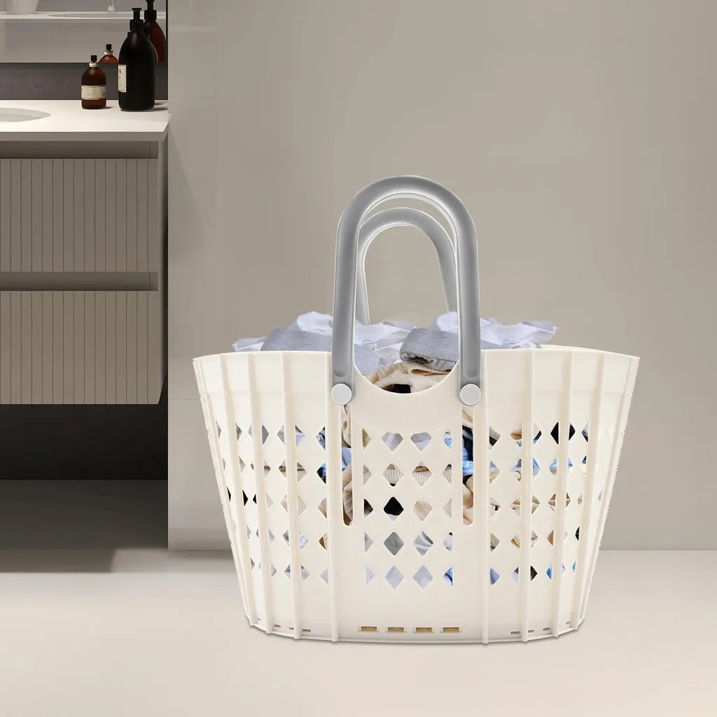 Corbeille à linge pliable blanche - Panier de rangement salle de bain