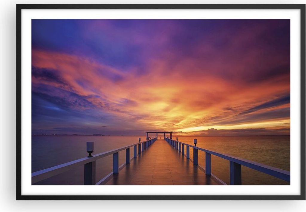 Gerahmtes Poster - Schwarzer Rahmen - Himmel die Farben Pier - 91,5x61 cm - Wand Bild - Wanddeko - Wandbilder - Kunstposter - Wandposter - Bilderra...