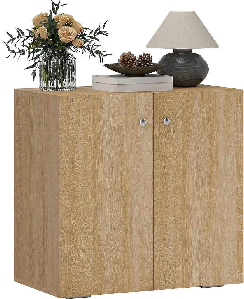 Buffet Commode 2 Portes 70x39x70 cm en Mélamine Jaune Clair - Modèle LYS