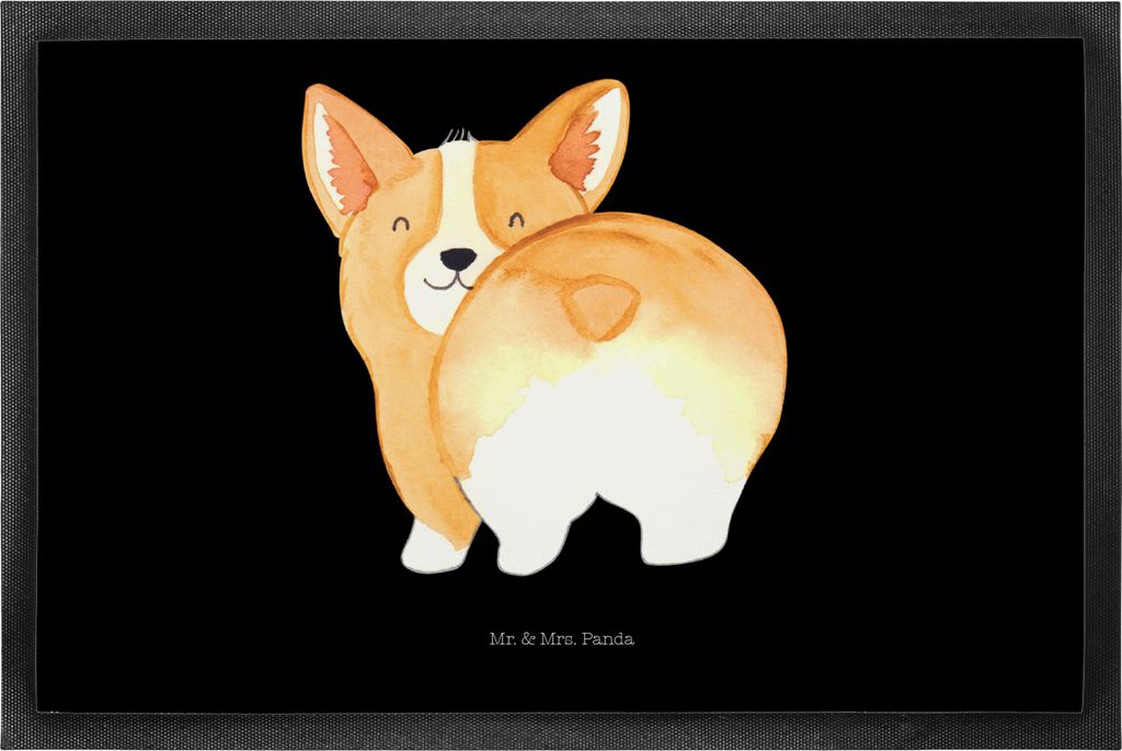 Mr. & Mrs. Panda fußmatte Corgi Po 50 x 75 cm - Schwarz - Geschenk, Fußabstreifer, Hund, teppichmatte, Schmutzfangmatte, Spruch, Sprüche, Fußab...