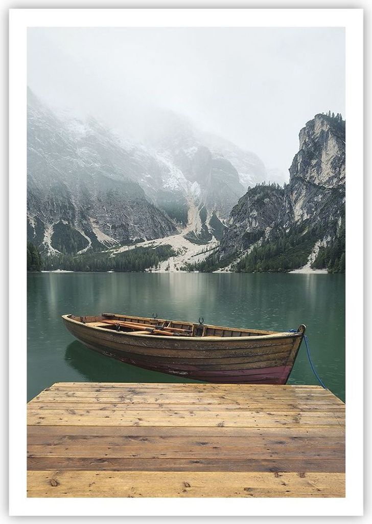 Poster - Poster ohne Rahmen - Berge See Boot - 70x100 cm - Wand Bild - Wanddeko - Wandbilder - Kunstposter - Wandposter - Bilder - Kunstdruck - Wan...
