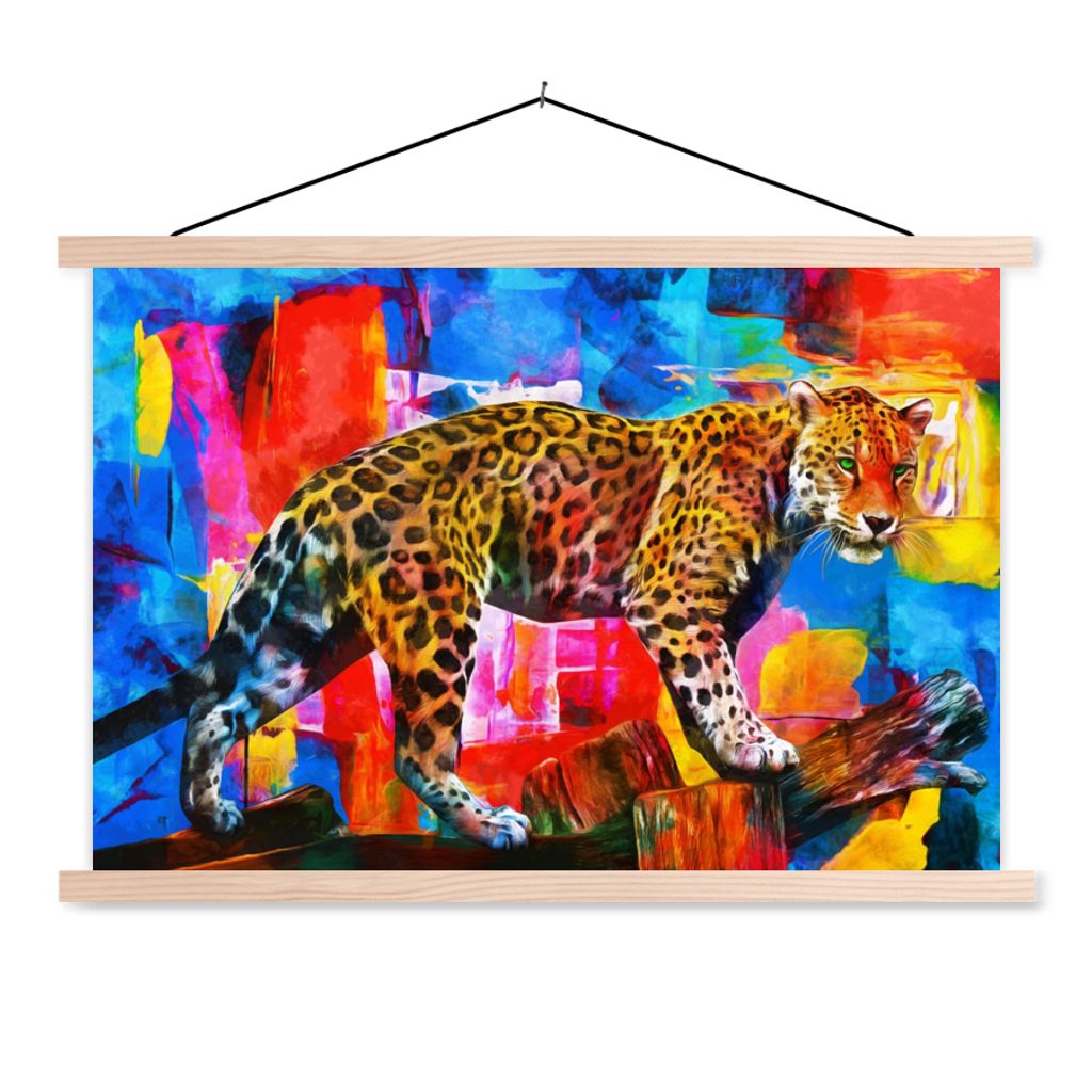 MuchoWow Textilposter Malerei - Panther - Ölfarbe - Farben - Tiere 60x40 cm mit holzfarbenen Rahmen - Bilder