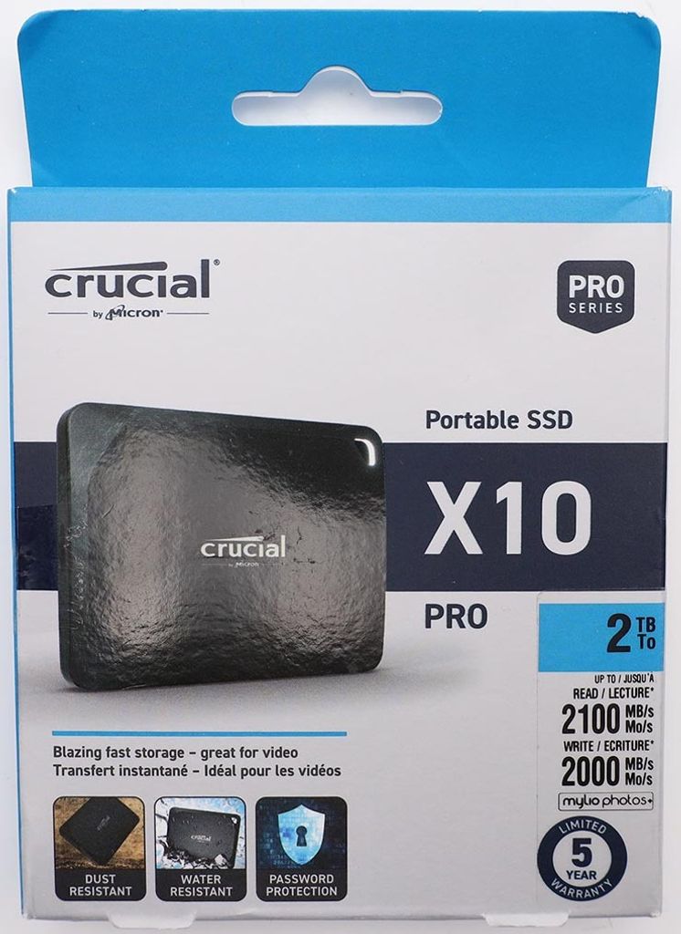 Crucial X10 Pro 2TB Externe SSD Festplatte, bis zu 2100MB/s Lesen und 2000MB/s Schreiben, Portable Solid State Drive, PC und Mac, Wasser- und Staub...