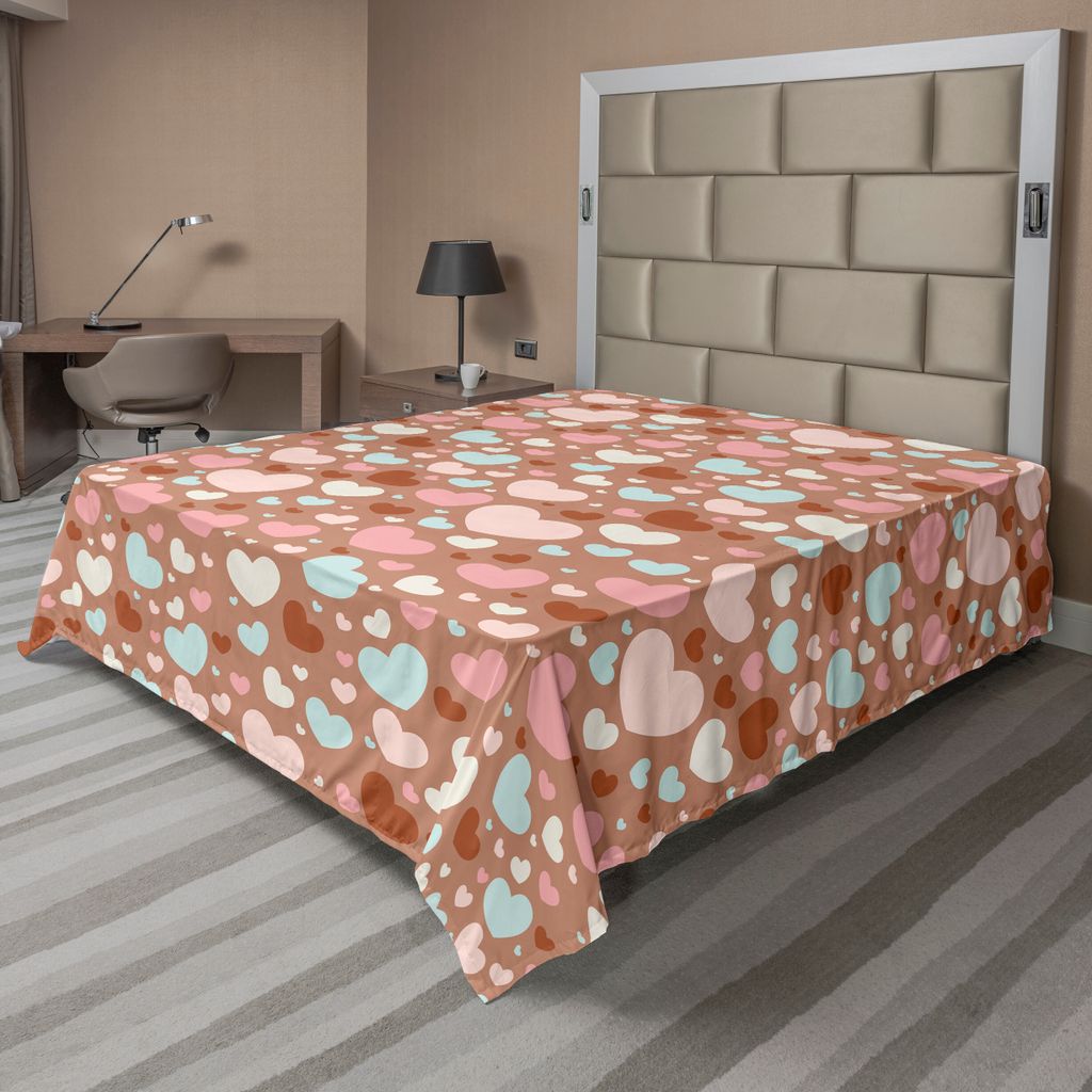 ABAKUHAUS Liebe Bettlaken, Valentine Love Mit Bunten Herzen Festlichen Geburtstag Kreative Ehe Kunst, weiches bequemes oberes Bettlaken für ein de...