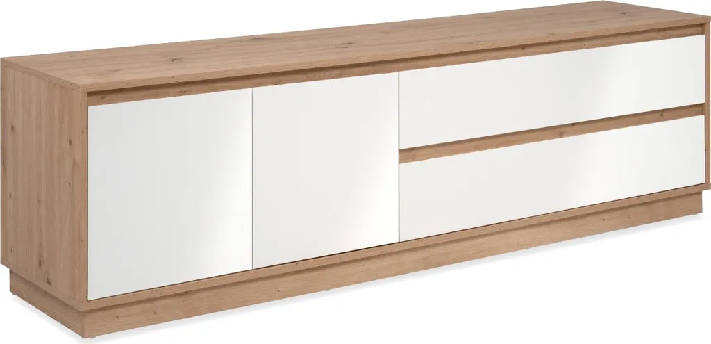 Grand Meuble TV Phoenix 175cm pour Salon, Rangement Chêne et Blanc