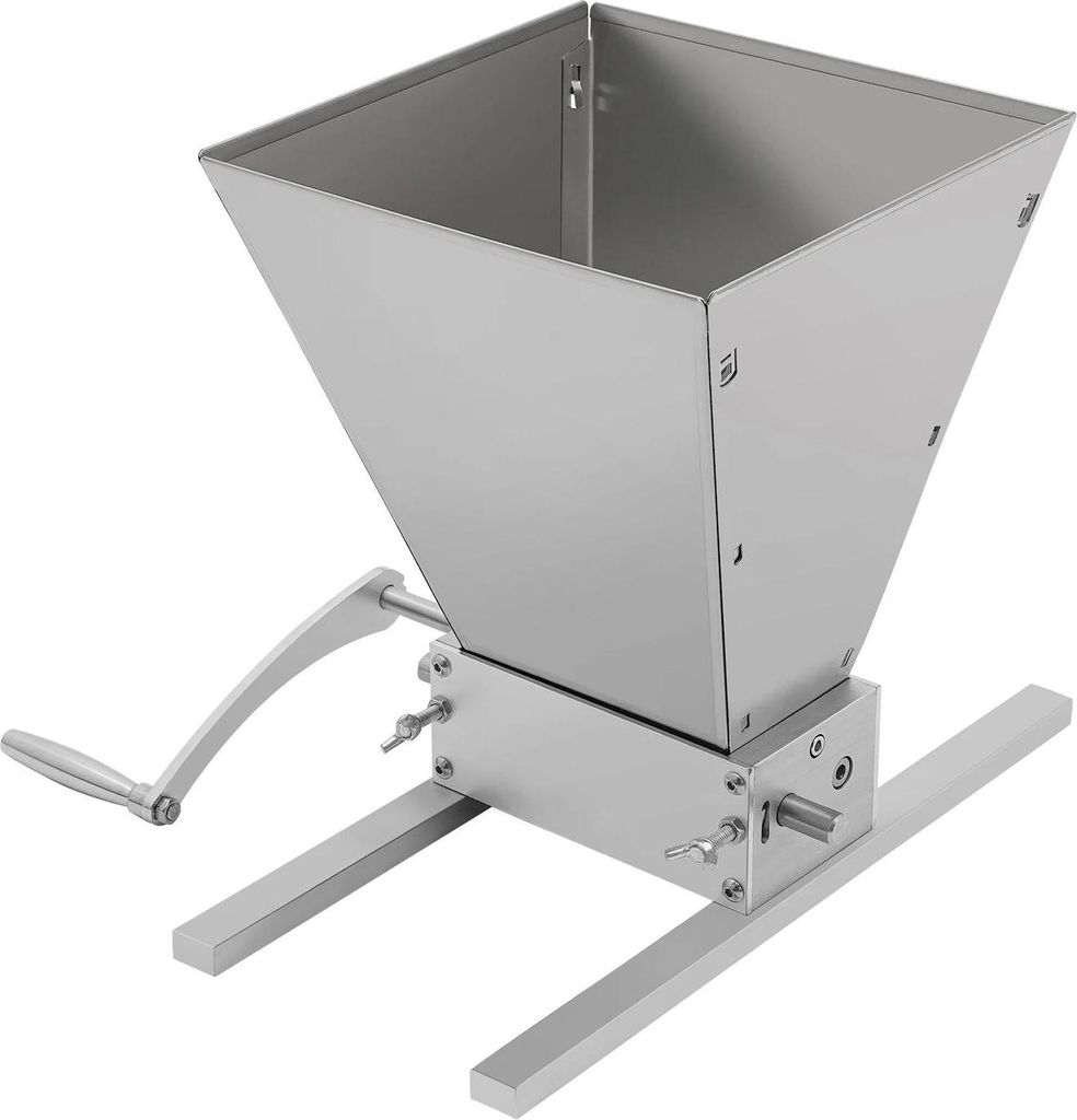 Getreidemühle & Malzschrotmühle - Handkurbel/Bohrmaschinenantrieb - 4 L Volumen - Edelstahl - Für Gerste & Weizen - Für Heimbrauen - Silber