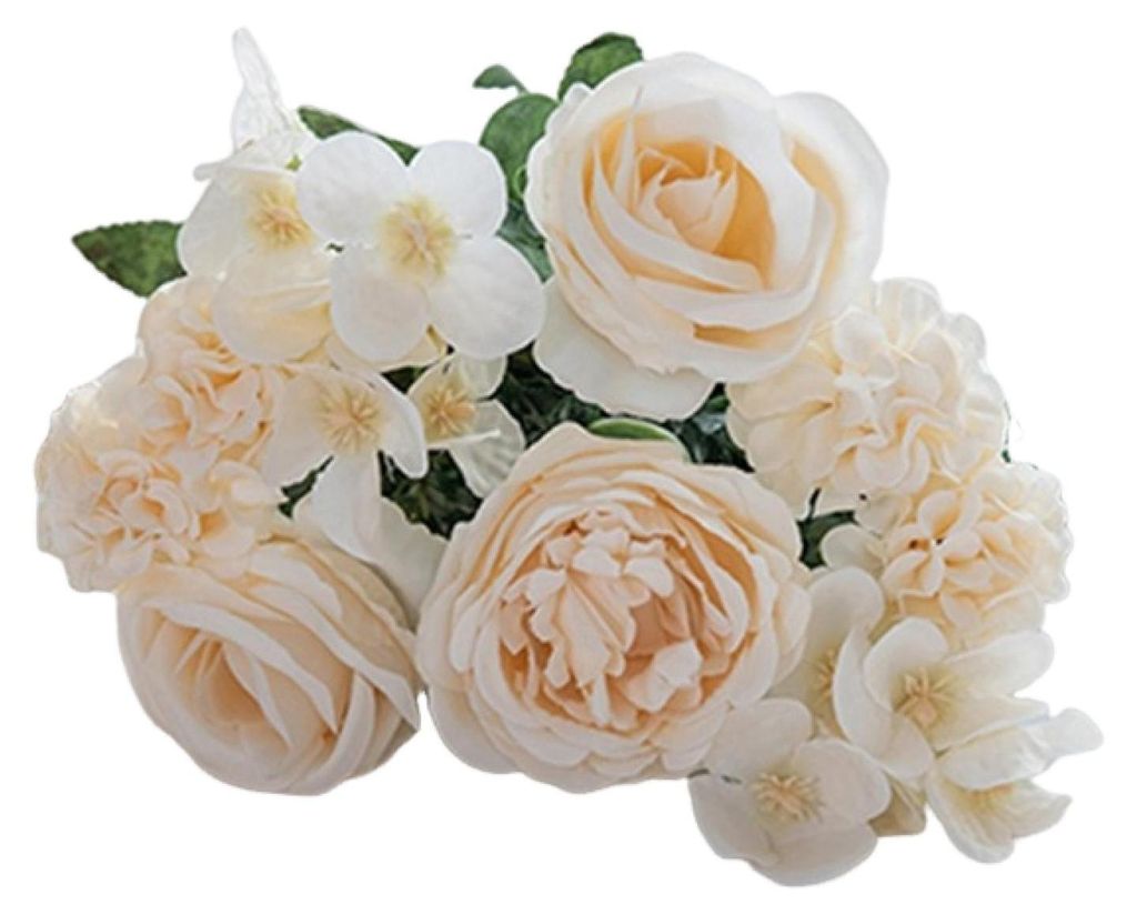 Künstlicher Rosenstrauß, realistische Seidenblume mit grünen Blättern, Tischdekoration für Zuhause, Hochzeit, Party, drinnen und draußen