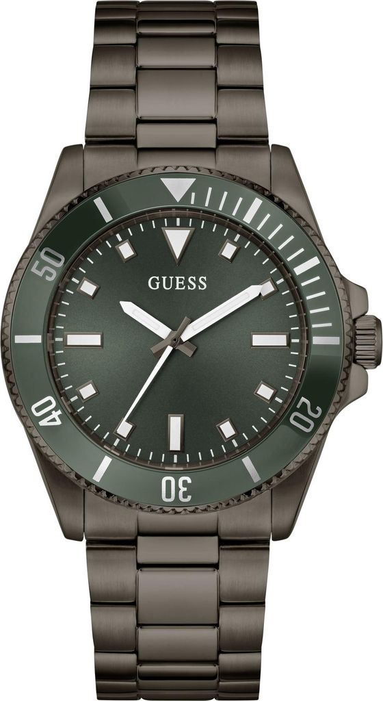 GUESS Armbanduhr Herren Dark Silver-Tone and Green Analog Watch Gunmetal Grün GW0968G3