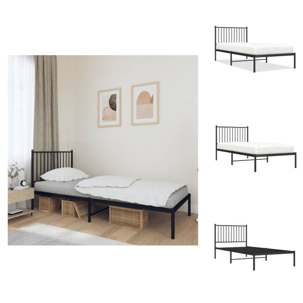 vidaXL Bettgestell mit Kopfteil Metall Schwarz 90x200 cm - Betten & Bettgestelle