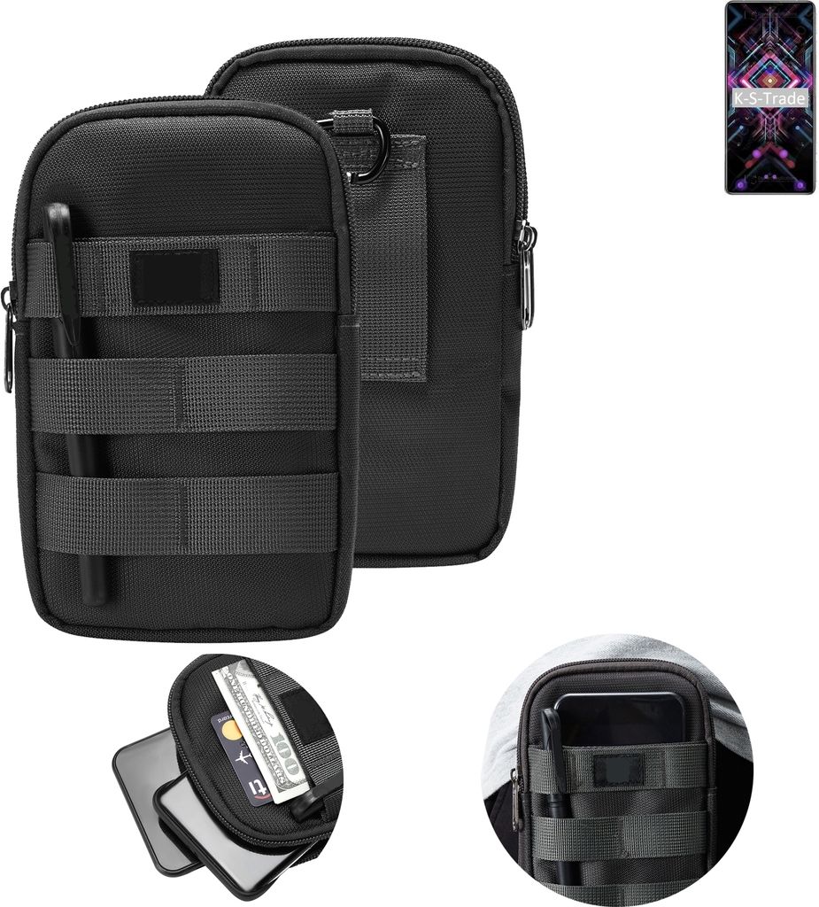 K-S-Trade Holster Gürtel Tasche kompatibel mit Xiaomi Redmi K40 Gaming Edition Handy Tasche Schutz Hülle dunkel-grau viele Fächer, 1x