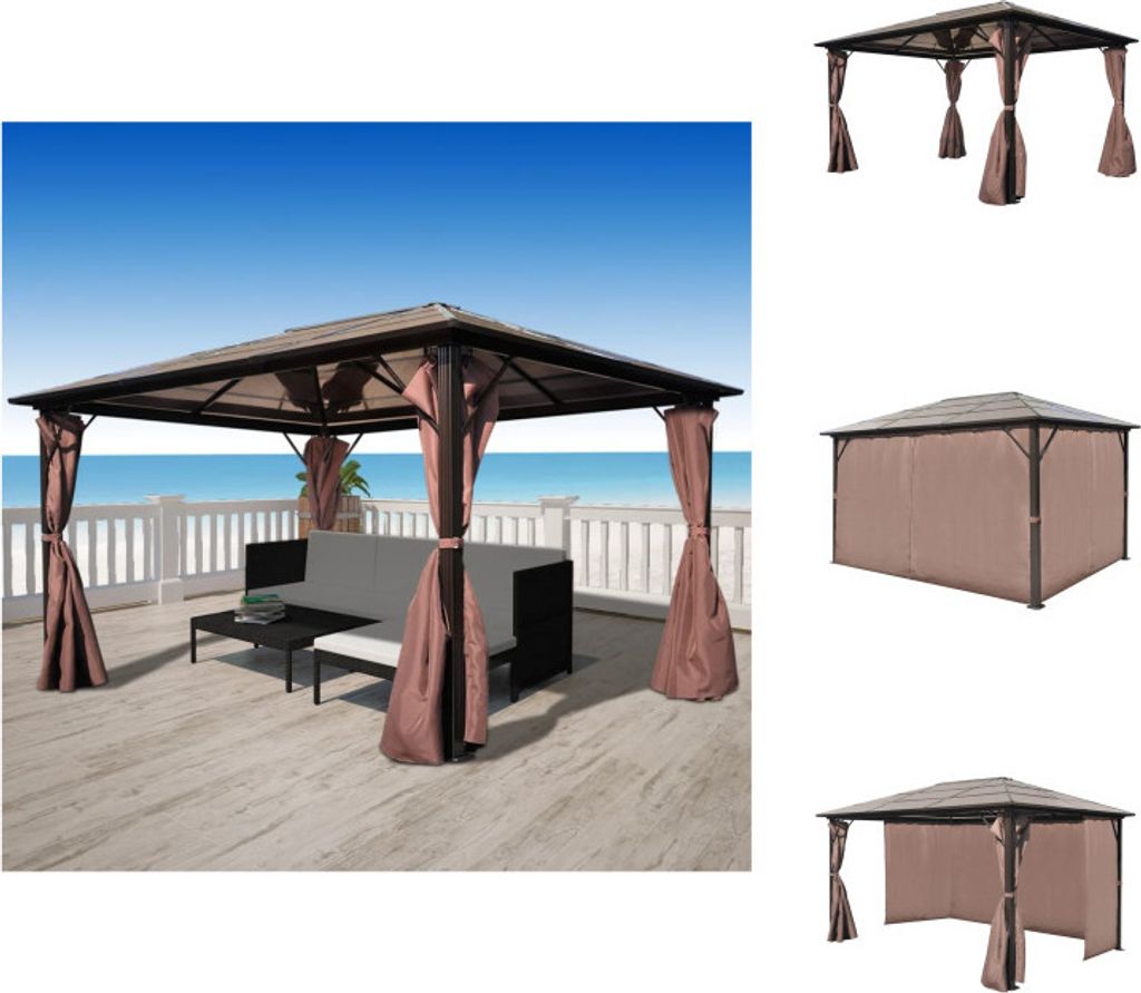 vidaXL Pavillon mit Vorhängen Braun Aluminium 400 x 300 cm - Pavillons & Partyzelte