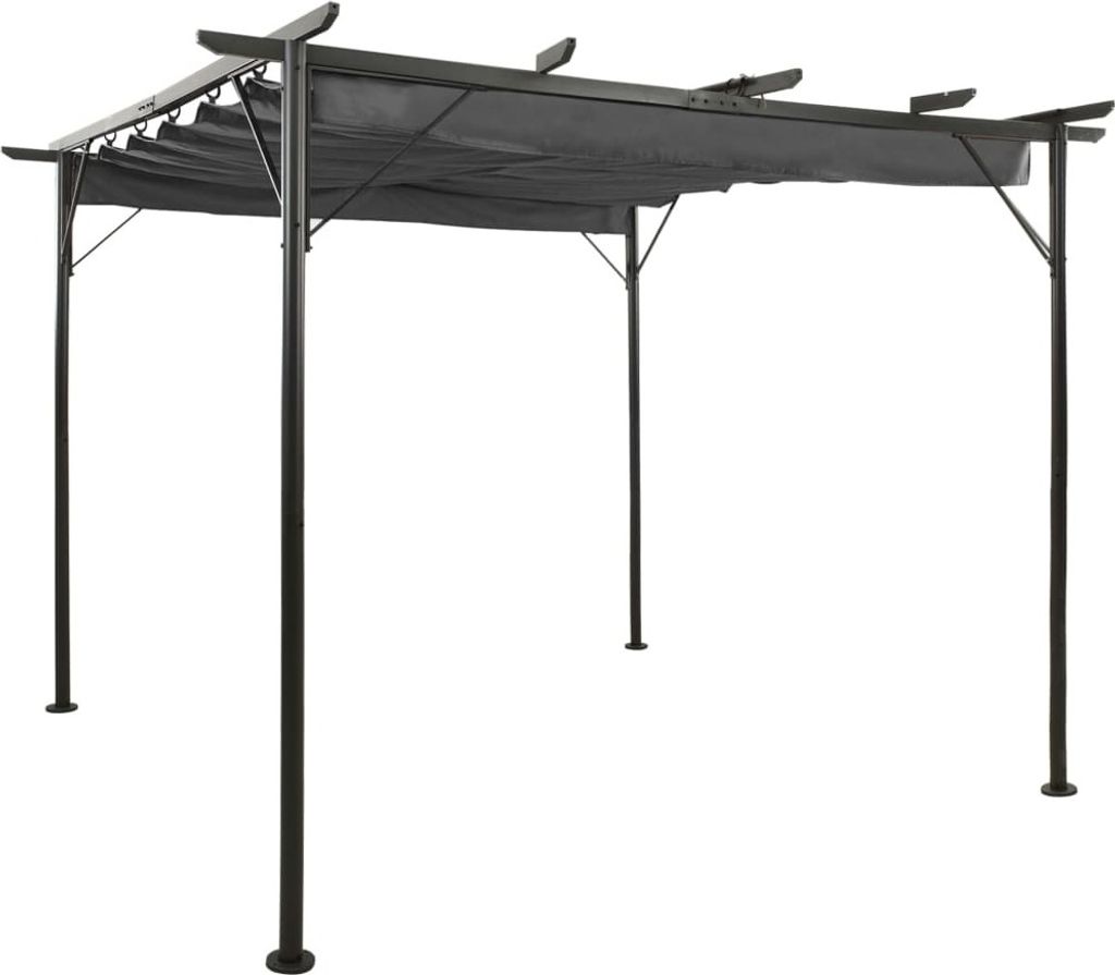 The Living Store Pergola mit Ausziehbarem Dach Anthrazit 3x3 m Stahl 180 g/m²