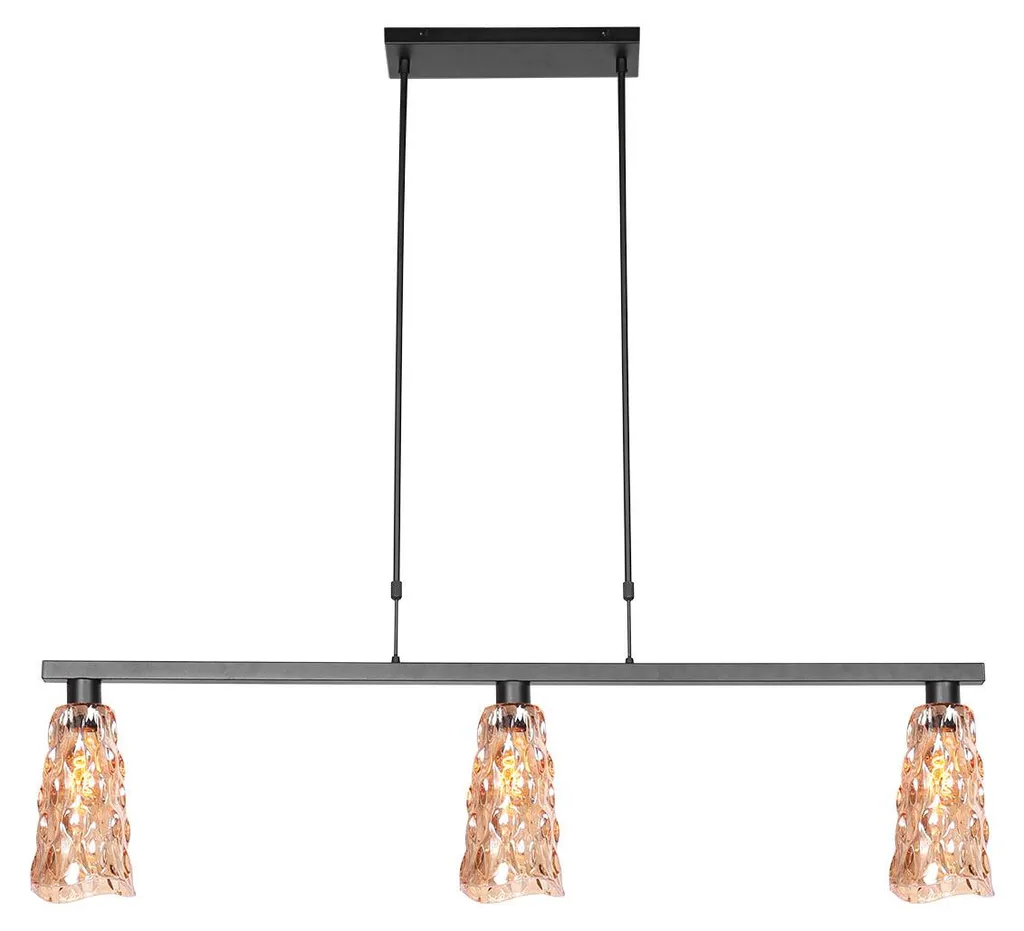 Suspension Verre Ambre Noir et Métal - Luminaire E27 Steinhauer Vidrio Lux