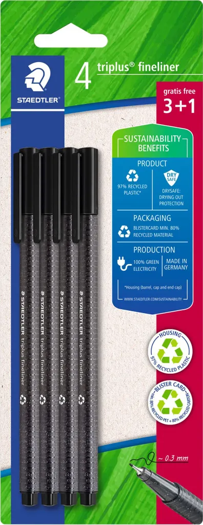 Set 4 Penne Staedtler Triplus 334 Nero 0.3mm | Alta Precisione Tecnica