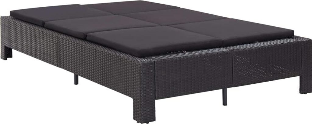 vidaXL 2-Personen-Sonnenliege mit Auflage Schwarz Poly Rattan