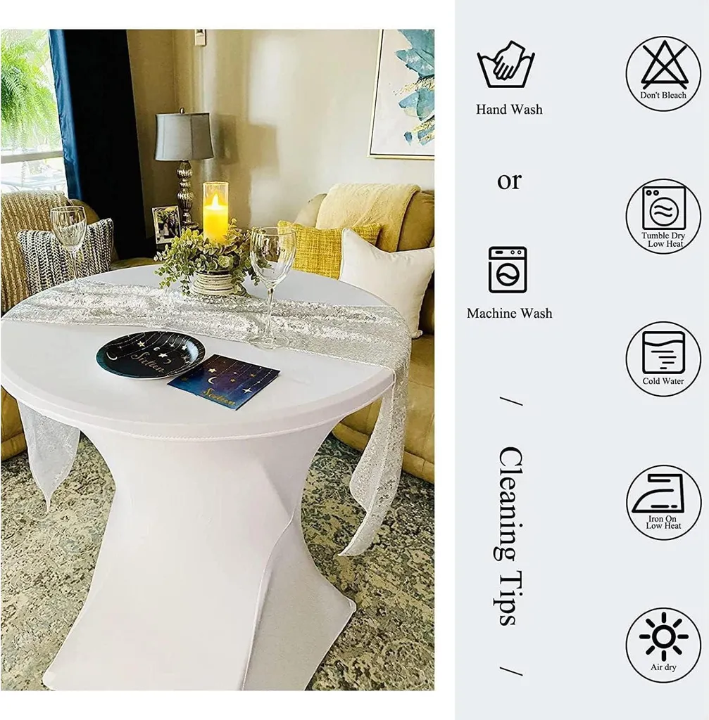 Housse de Table Blanche Infroissable en Élasthanne Ø80cm - 6 Unités