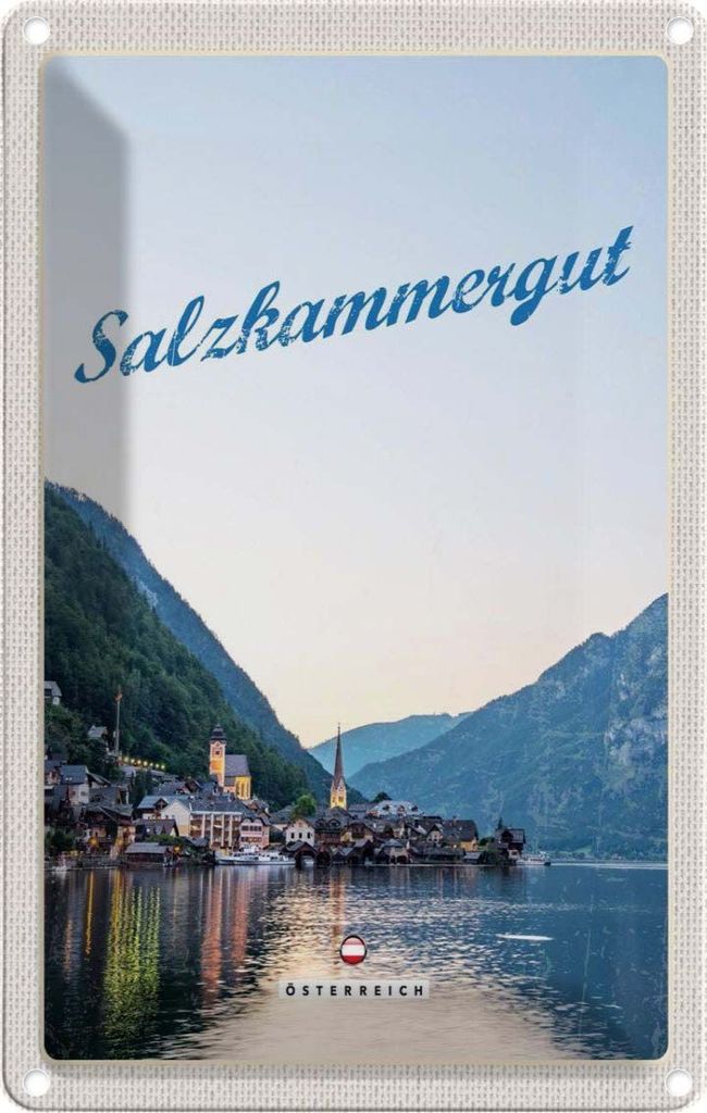 vianmo Blechschild 18x12 cm Salzkammergut Aussicht auf Stadt Bildmotiv Reisemotiv Abenteuer Reisen Urlaub