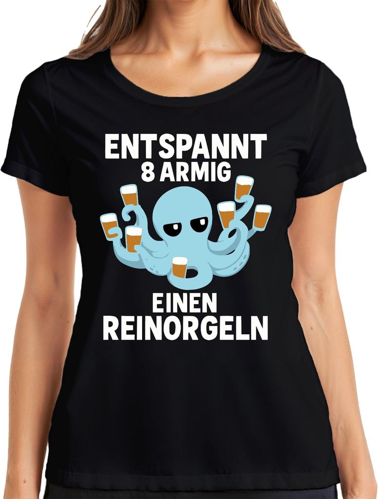 Entspannt 8 armig einen reinorgeln Oktopus Bier Geschenk Lustig Damen T-Shirt, Schwarz, XXL