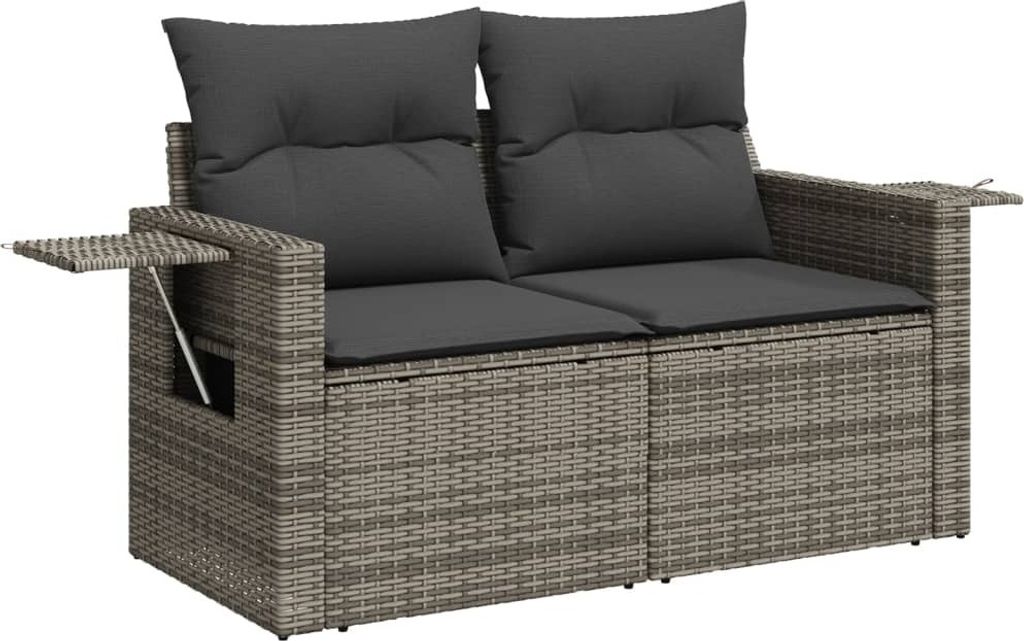vidaXL Gartensofa 2-Sitzer mit Kissen Grau Poly Rattan Produktbild 