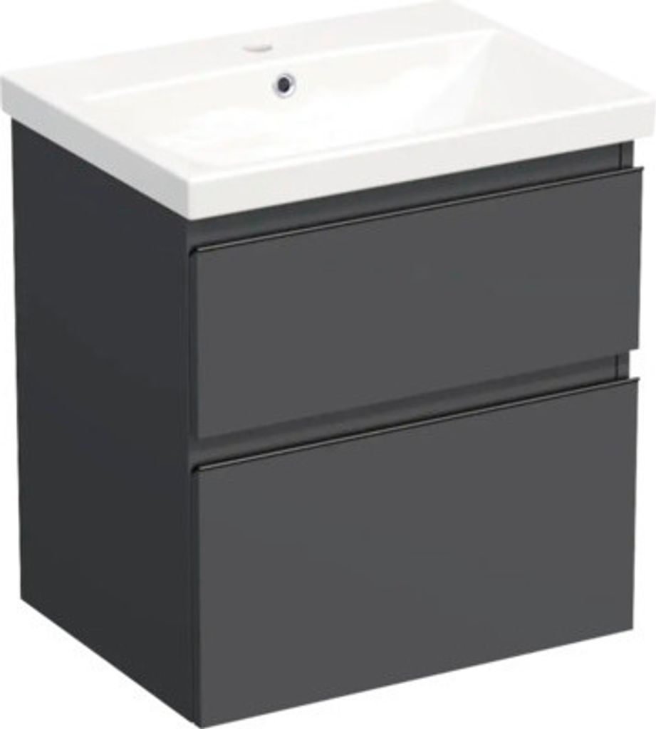 Jungborn Waschplatz TRENTA BxHxT 60x65x45 cm anthrazit matt mit Keramik-Waschtisch Griffleiste schwarz