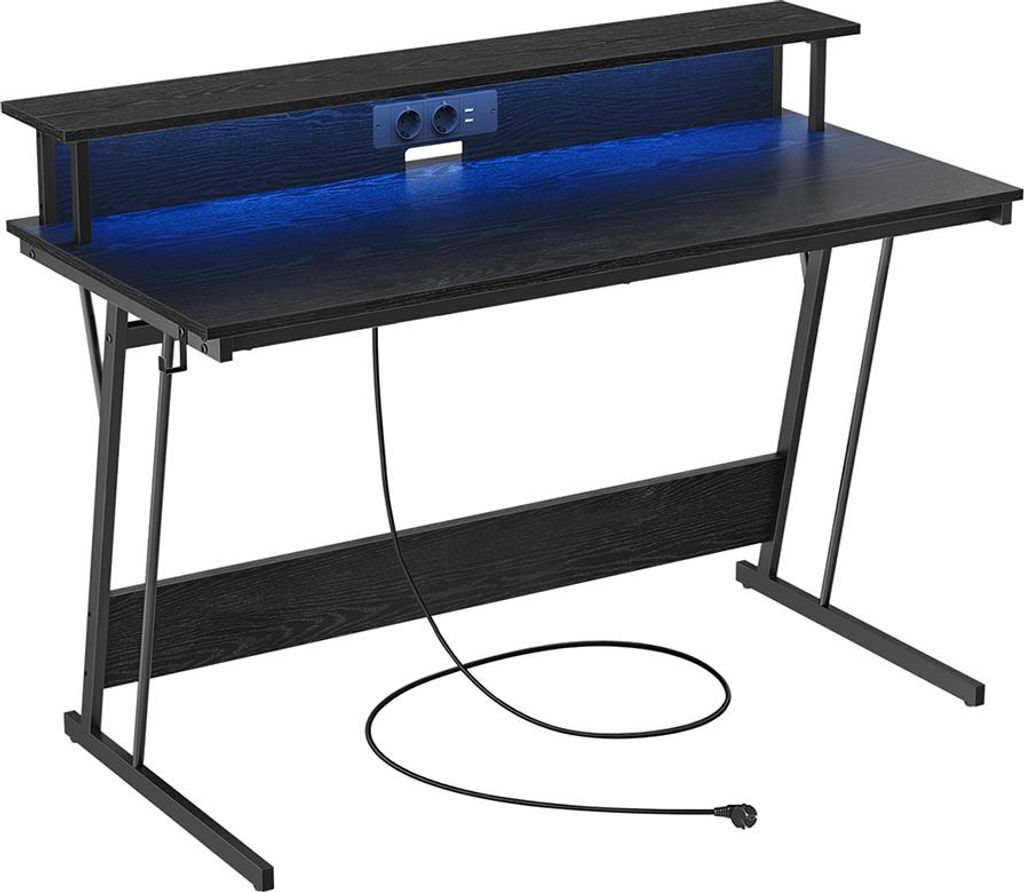 Schreibtisch mit Monitorständer 55 x 135 x 76 cm, Ebenholzschwarz