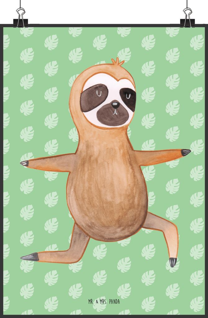 Mr. & Mrs. Panda Bild Faultier Yoga DIN A2 - Tropengrün - Geschenk, Plakat, Wandbild, drucke, Deko, Krieger, wanddeko, Namaste, Entspannung