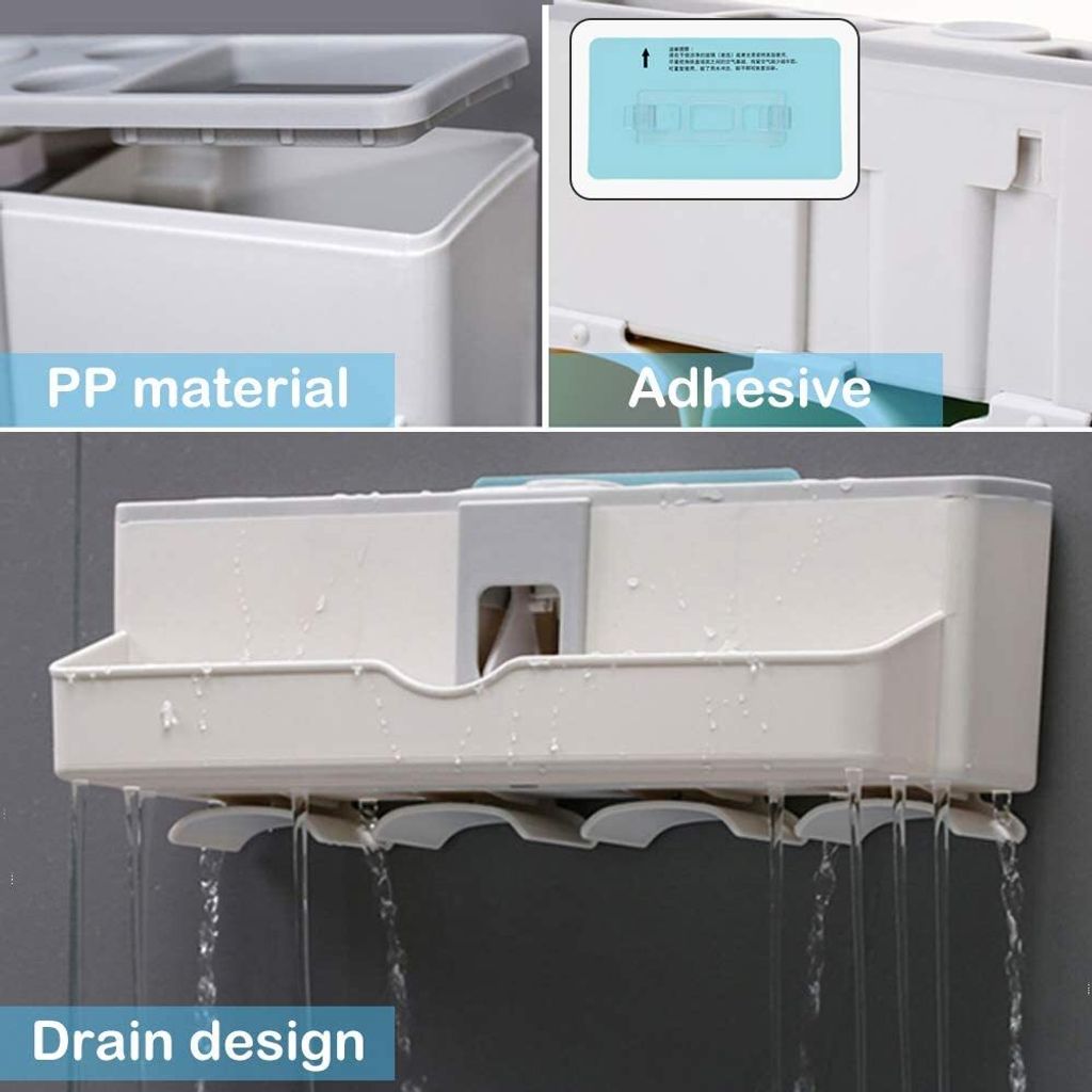 Zahnbürstenhalter Wandmontiert – Kein Bohren, 2 Becher, Aluminium, Mit Drainage, Badezimmer-Organizer